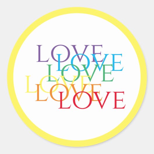 RAINBOW LOVE小さな丸いステッカー/黄色 ラウンドシール (正面)
