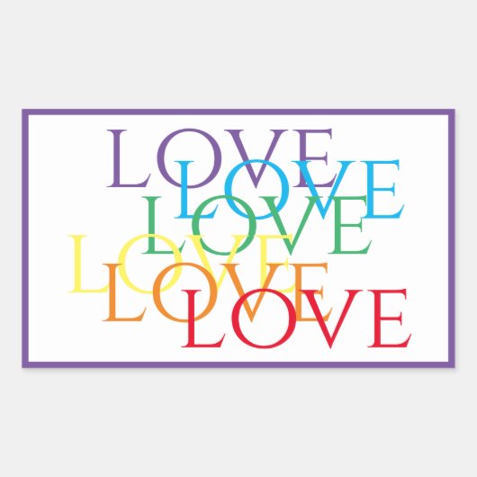 RAINBOW LOVE長方形ステッカー/紫 長方形シール (正面)