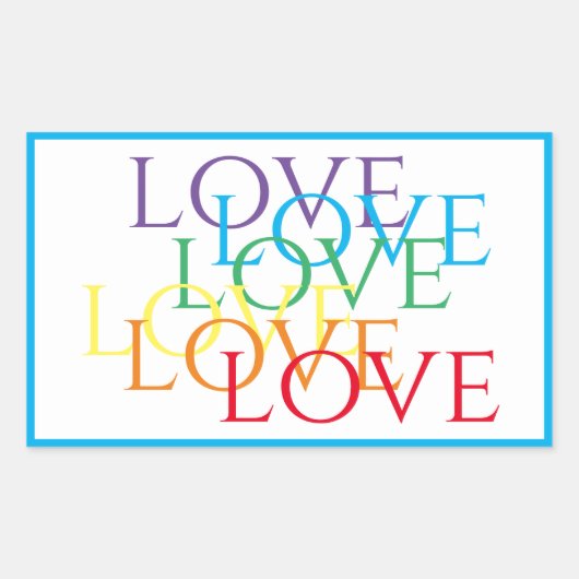 RAINBOW LOVE長方形ステッカー/青 長方形シール (正面)