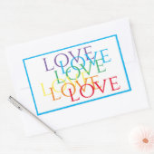 RAINBOW LOVE長方形ステッカー/青 長方形シール (封筒)