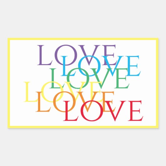 RAINBOW LOVE長方形ステッカー/黄色 長方形シール (正面)