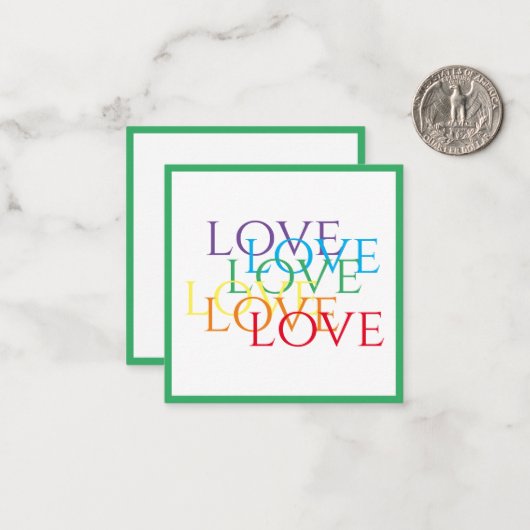 RAINBOW LOVE 2.5x2.5フラットカード/緑 ノートカード (正面/裏面インサイチュ)