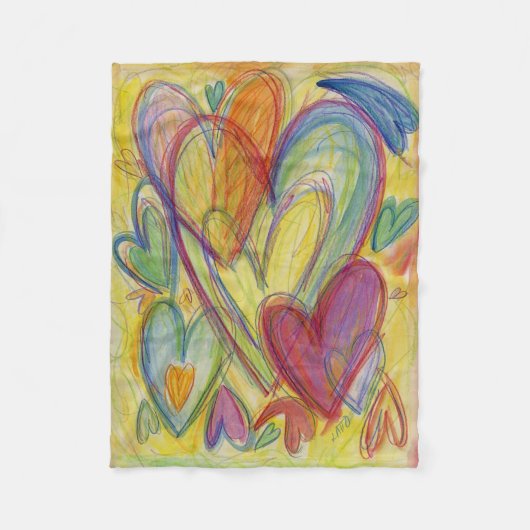 Rainbow Love Hearts Soft Fleece Throw Blankets フリースブランケット (正面)