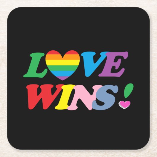Rainbow Love Wins Pride Heart LGBT スクエアペーパーコースター (正面)