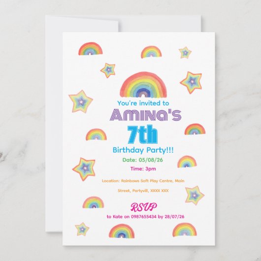 Rainbow Magic Childrens Birthday Invitation 招待状 (正面)