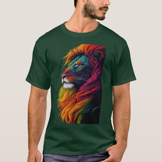 "Rainbow Majesty – Vibrant Lion Art Tee"T-Shirt Tシャツ (正面)