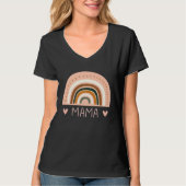Rainbow Mama V Neck Boho Style Teacher for Mom Tシャツ (正面)