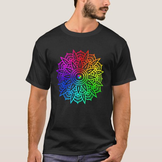 Rainbow Mandala Lotus Flower Sacred Geometry Yoga  Tシャツ (正面)