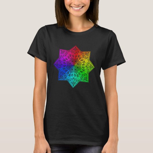 Rainbow Mandala Lotus Flower Sacred Geometry Yoga  Tシャツ (正面)