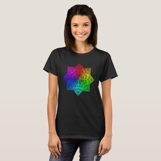 Rainbow Mandala Lotus Flower Sacred Geometry Yoga Tシャツ (正面フル)