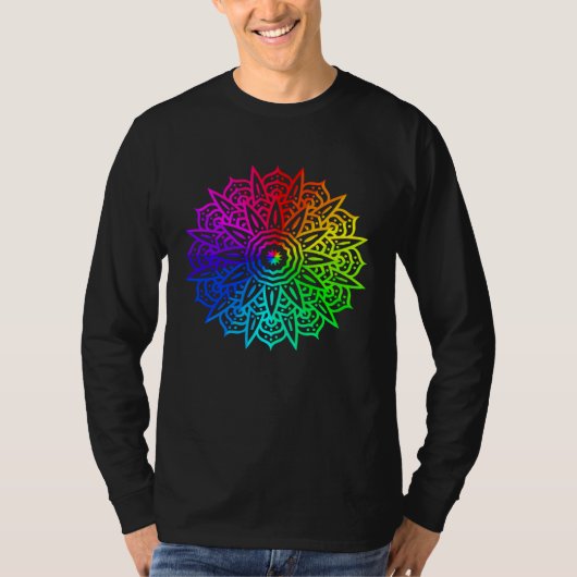 Rainbow Mandala Lotus Flower Sacred Geometry Yoga  Tシャツ (正面)