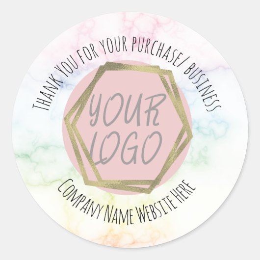 Rainbow Marble Thank You Business Logo ラウンドシール (正面)