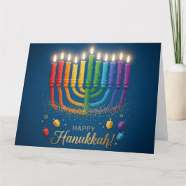 Rainbow Menorah Glow – Happy Hanukkah Card サンキューカード