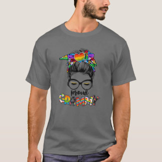 Rainbow Messy Bun Proud Grammy Gay Lesbian LGBT Pr Tシャツ