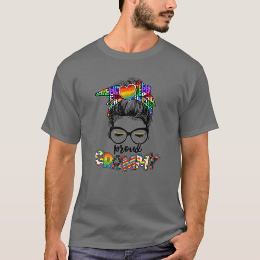 Rainbow Messy Bun Proud Grammy Gay Lesbian LGBT Pr Tシャツ (正面)
