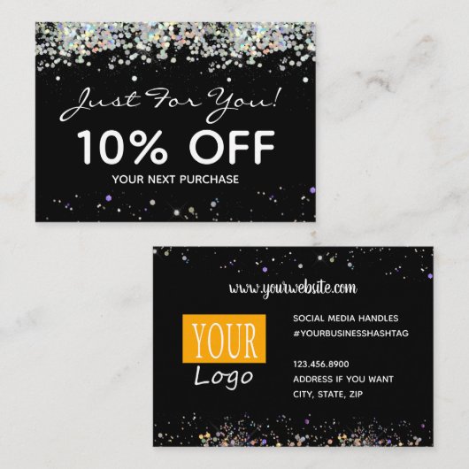 Rainbow Metaliticフェイクグリッタークーポンカード 名刺 (正面/裏面)