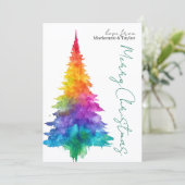Rainbow Modern Christmas Tree Photo Personalized シーズンカード (スタンド正面)