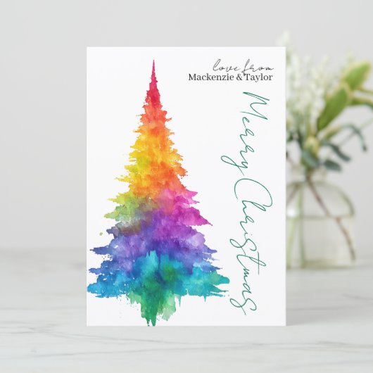 Rainbow Modern Christmas Tree Photo Personalized シーズンカード (スタンド正面)