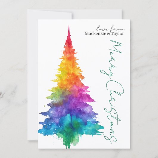 Rainbow Modern Christmas Tree Photo Personalized シーズンカード (正面)