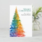Rainbow Modern Christmas Tree Photo Personalized シーズンカード (スタンド正面)