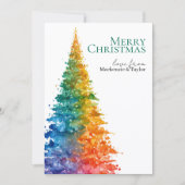 Rainbow Modern Christmas Tree Photo Personalized シーズンカード (正面)