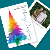 Rainbow Modern Christmas Tree Photo Personalized シーズンカード