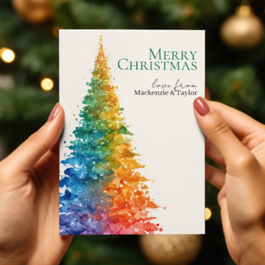 Rainbow Modern Christmas Tree Photo Personalized シーズンカード