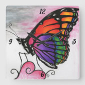 Rainbow Monarch Butterfly Original Fantasy Art スクエア壁時計 (正面)