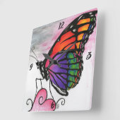 Rainbow Monarch Butterfly Original Fantasy Art スクエア壁時計 (傾斜)