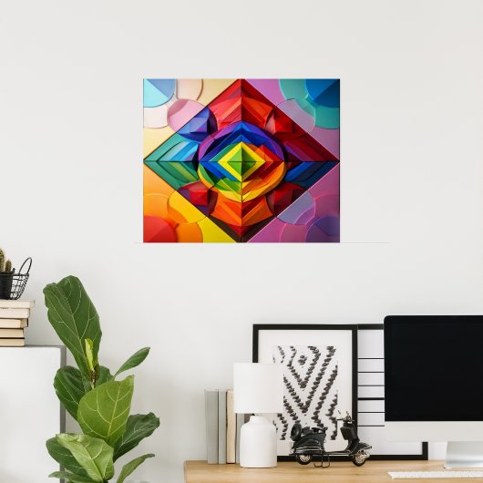 Rainbow Mosaic Geometric Pattern Abstract ポスター (ホームオフィス)