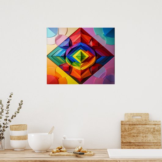 Rainbow Mosaic Geometric Pattern Abstract ポスター (キッチン)