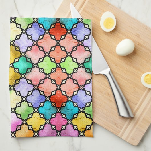 Rainbow mosaic pattern キッチンタオル (四つ折り)