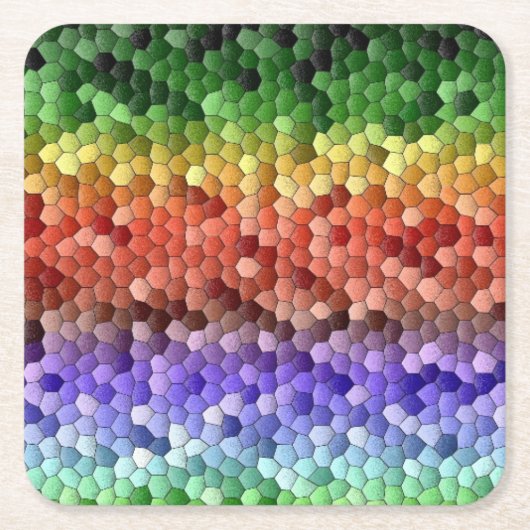Rainbow Mosaic Pattern スクエアペーパーコースター (正面)