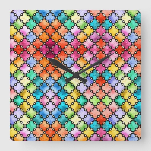 Rainbow mosaic pattern スクエア壁時計 (正面)