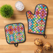 Rainbow mosaic pattern 鍋つかみ&鍋敷きセット (トップダウン)