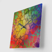 Rainbow Mosaic -Stained Glass Look スクエア壁時計 (傾斜)