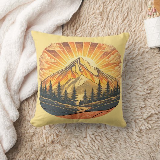 Rainbow Mountain Peak | Retro Mountains Sunrise  クッション (ブランケット)