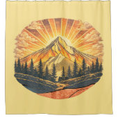 Rainbow Mountain Peak | Retro Mountains Sunrise シャワーカーテン (正面)