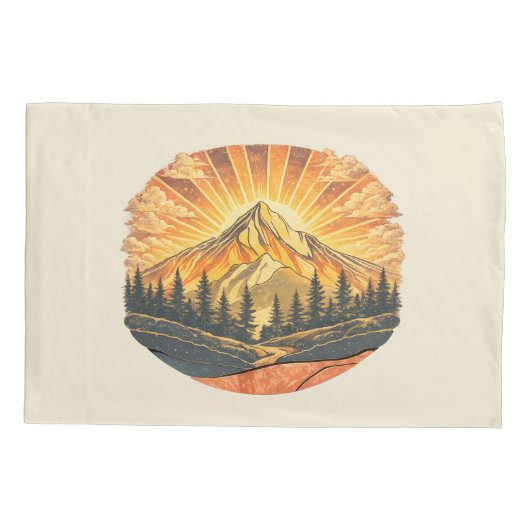 Rainbow Mountain Peak | Retro Mountains Sunrise  枕カバー (裏面-左)