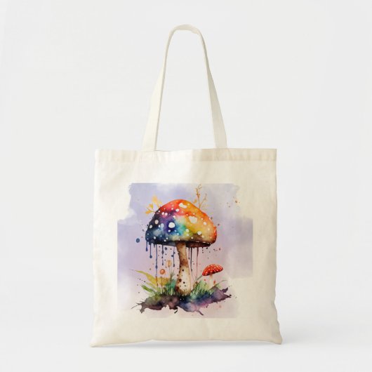 Rainbow Mushroom Tote Bag – Whimsical Watercolor  トートバッグ (正面)
