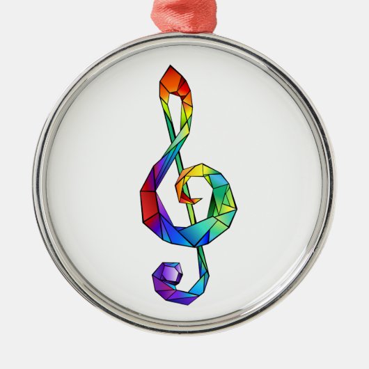 Rainbow musical key treble clef メタルオーナメント (正面)