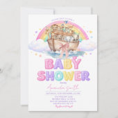 Rainbow Noah’s Ark Baby Shower Glitter Invitation 招待状 (正面)