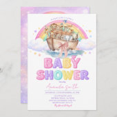 Rainbow Noah’s Ark Baby Shower Glitter Invitation 招待状 (正面/裏面)