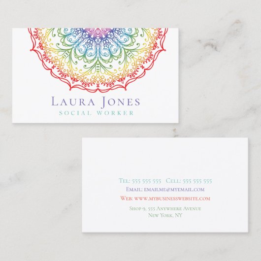 Rainbow Ombre Gradation Mandala Health Wellness 名刺 (正面/裏面)