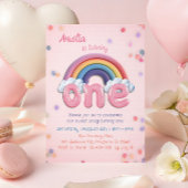 Rainbow One Photo Birthday Baby Girl 招待状