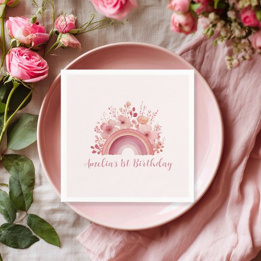 Rainbow Onederful 1st Birthday Party Napkin スタンダードカクテルナプキン