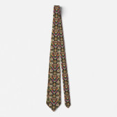 Rainbow Owl Art Deco Necktie – Black, White & Gold ネクタイ (正面)
