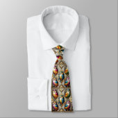 Rainbow Owl Art Deco Necktie – Black, White & Gold ネクタイ (タイ)