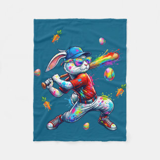 Rainbow paint rabbit batter funny easter bunny フリースブランケット