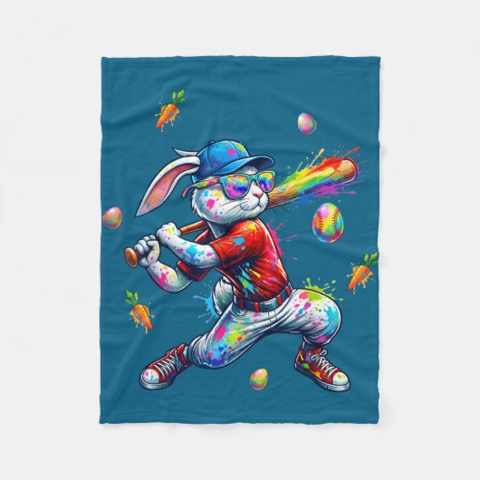Rainbow paint rabbit batter funny easter bunny フリースブランケット (正面)
